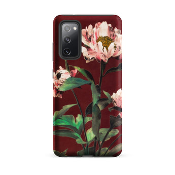Pink Peonies - Ogawa Kazumasa Floral Samsung Case, Galaxy S20 Fe / Matte, Smartphone Case Floral Design Dark Red Background