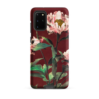 Pink Peonies - Ogawa Kazumasa Floral Samsung Case, Galaxy S20 Plus / Matte, Smartphone Case Dark Red Background Floral Design Light