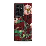 Pink Peonies - Ogawa Kazumasa Floral Samsung Case, Galaxy S21 Ultra / Matte, Phone Case Dark Red Background Pattern Light Pink