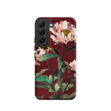Pink Peonies - Ogawa Kazumasa Floral Samsung Case, Galaxy S22 / Matte, Smartphone Case Dark Red Background Pattern Pink White