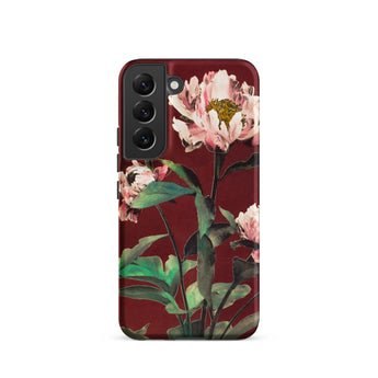 Pink Peonies - Ogawa Kazumasa Floral Samsung Case, Galaxy S22 / Matte, Smartphone Case Dark Red Background Pattern Pink White