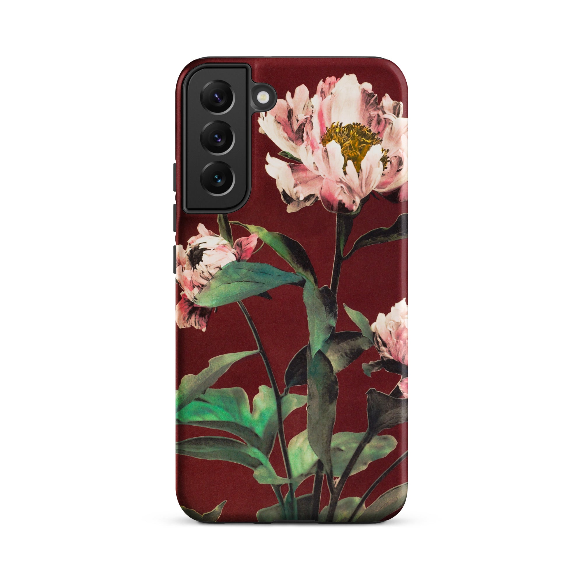 Pink Peonies - Ogawa Kazumasa Floral Samsung Case, Galaxy S22 Plus / Matte, Smartphone Case Dark Red Background Floral Design Light