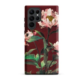 Pink Peonies - Ogawa Kazumasa Floral Samsung Case, Galaxy S22 Ultra / Matte, Smartphone Case Dark Red Background Floral Design Light