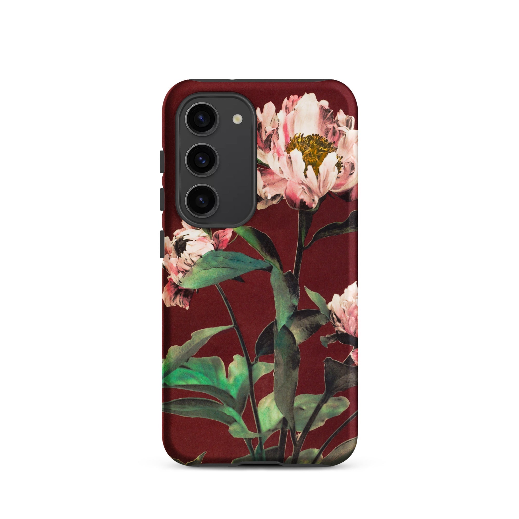 Pink Peonies - Ogawa Kazumasa Floral Samsung Case, Galaxy S23 / Matte, Smartphone Dark Red Case Floral Pattern Pink White