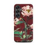 Pink Peonies - Ogawa Kazumasa Floral Samsung Case, Galaxy S25 Plus / Matte, Smartphone Case Dark Red Background Floral Design Light