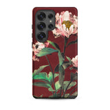 Pink Peonies - Ogawa Kazumasa Floral Samsung Case, Galaxy S25 Ultra / Matte, Smartphone Case Dark Red Background Floral Design Light