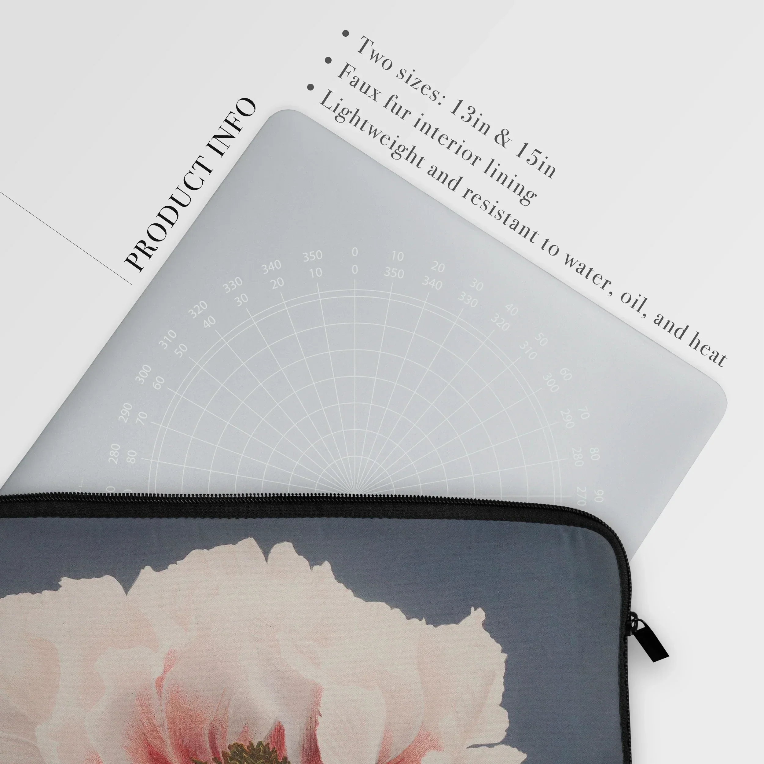Pink Peony - Kazumasa Ogawa Floral Laptop Sleeve, Laptop Sleeve Case Floral Design Gray Background