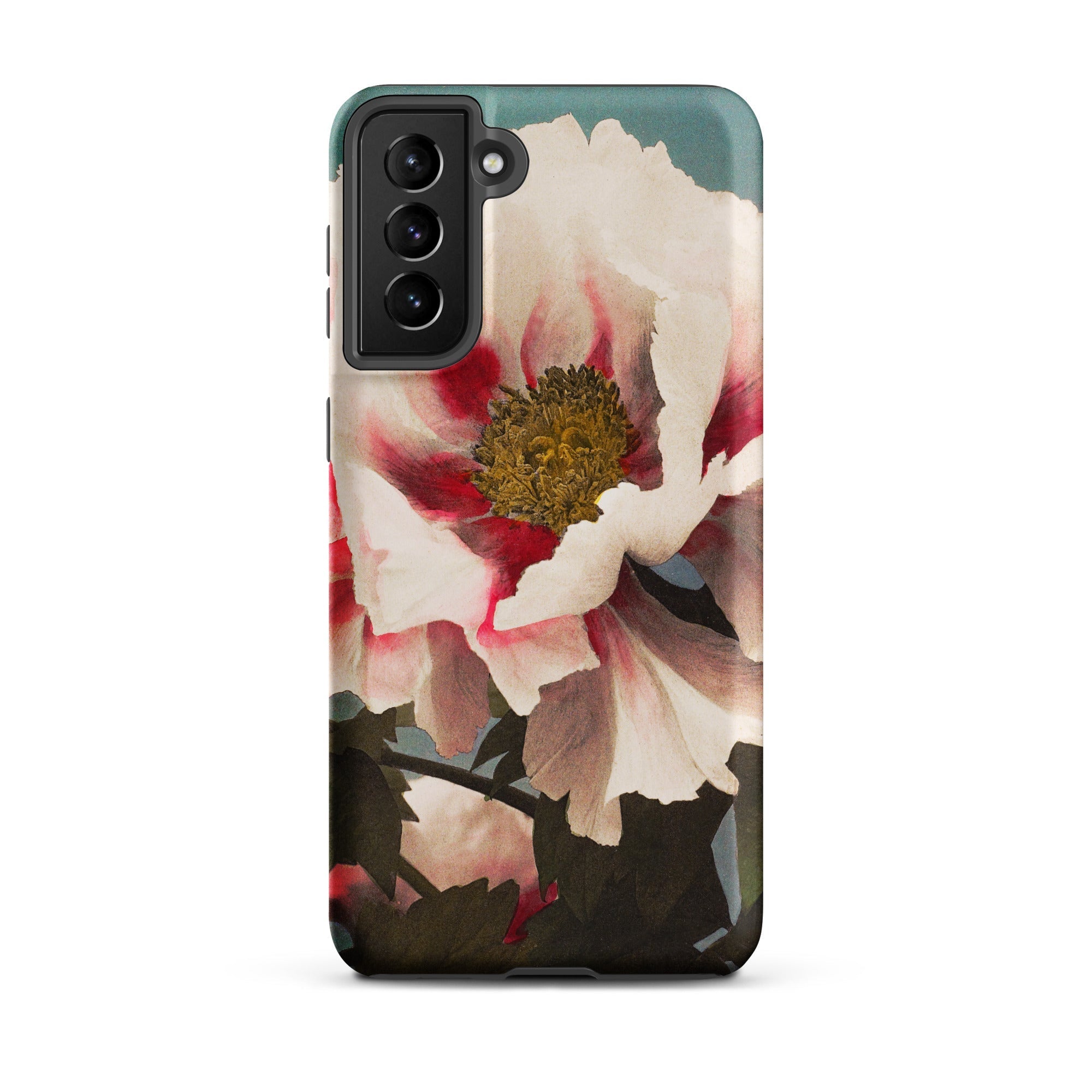 Pink Peony Kazumasa Ogawa Floral Samsung Case, Galaxy S21 Plus / Matte, Smartphone Case White Red Flower Design