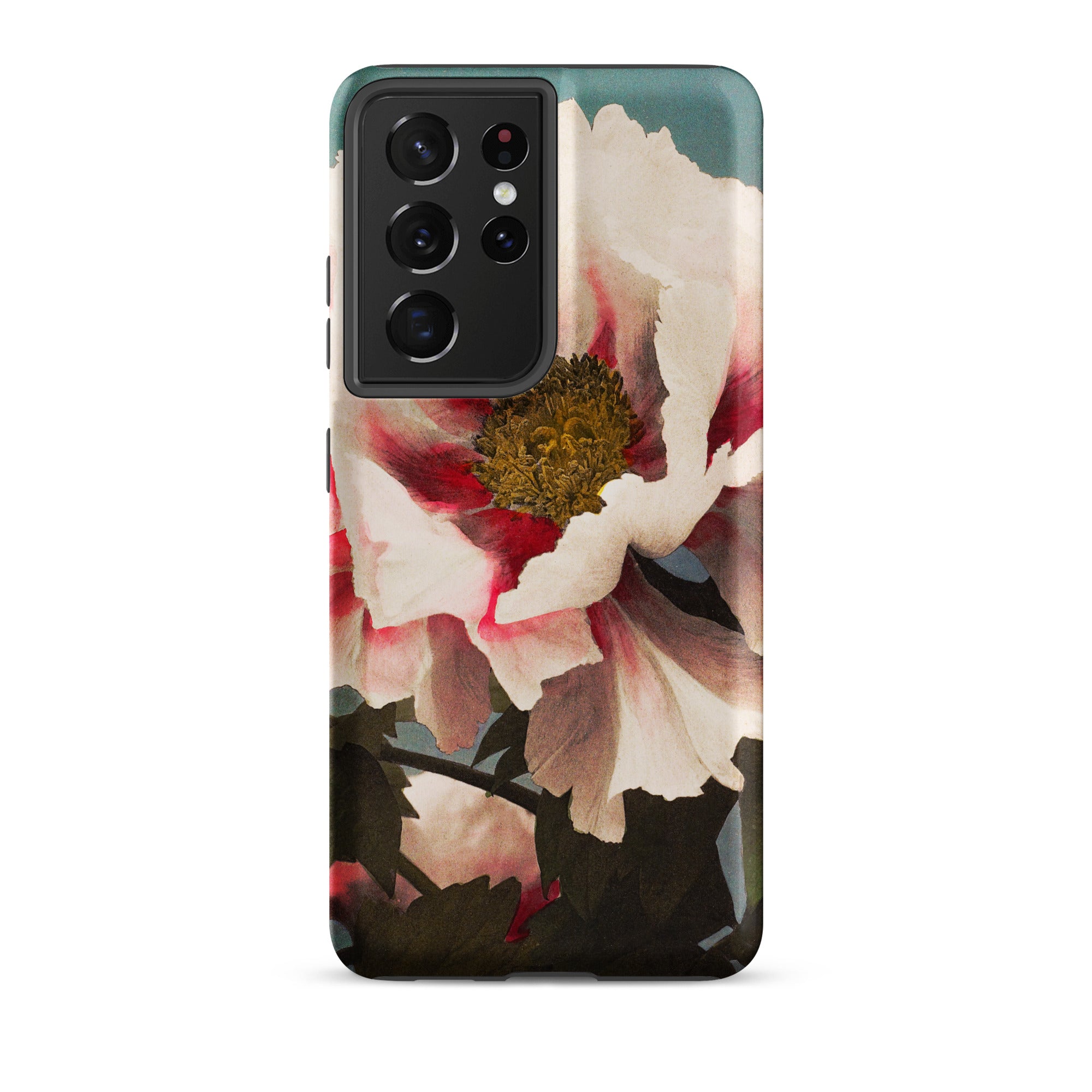 Pink Peony Kazumasa Ogawa Floral Samsung Case, Galaxy S21 Ultra / Matte, Smartphone Case Floral Design Partially Opened White Red