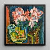 Pink Roses - Ernst Ludwig Kirchner Art Print / Canvas, 12x12’’ / 31x31cm / Black Frame, Posters Prints & Visual Artwork, Toby Leon