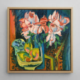 Pink Roses - Ernst Ludwig Kirchner Art Print / Canvas, 12x12’’ / 31x31cm / Natural Frame, Posters Prints & Visual Artwork, Toby Leon