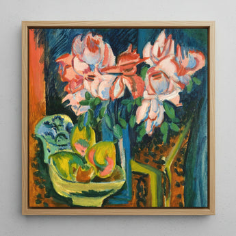 Pink Roses - Ernst Ludwig Kirchner Art Print / Canvas, 12x12’’ / 31x31cm / Natural Frame, Posters Prints & Visual Artwork, Toby Leon