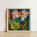 Pink Roses - Ernst Ludwig Kirchner Art Print / Canvas Framed Painting Vibrant Life White Flowers Blue, Kirchner’s, Unbridled Emotion Prints