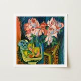 Pink Roses - Ernst Ludwig Kirchner Art Print / Canvas Vibrant Impressionistic Painting Bouquet White Flowers Blue, Kirchner’s, Unbridled