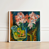 Pink Roses - Ernst Ludwig Kirchner Art Print / Canvas Vibrant Abstract Painting White Blossoms Green Leaves, Kirchner’s, Unbridled Emotion