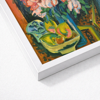 Pink Roses - Ernst Ludwig Kirchner Art Print / Canvas White Framed Vibrant Life Painting, Kirchner’s, Unbridled Emotion Prints