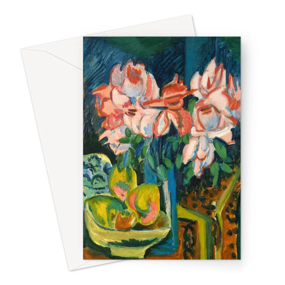 Pink Roses By Ernst Ludwig Kirchner Greeting Card - A5 Portrait / 1 Card - Greeting & Note Cards - Aesthetic Art