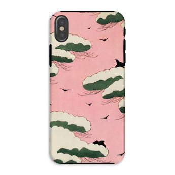 Pink Sky - Watanabe Seitei Bijutsu Sekai Art Phone Case Iphone Xs / Matte Background Stylized Green Clouds Birds, Seitei’s Ethereal