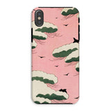 Pink Sky - Watanabe Seitei Bijutsu Sekai Art Phone Case Iphone Xs / Matte Phone Case Pink Background Stylized Green Clouds Birds Watanabe
