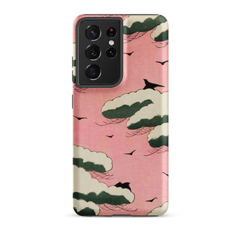 Pink Sky - Watanabe Seitei Bijutsu Sekai Art Samsung Case, Galaxy S21 Ultra / Matte, Smartphone Case Whimsical Design Pink Clouds Birds