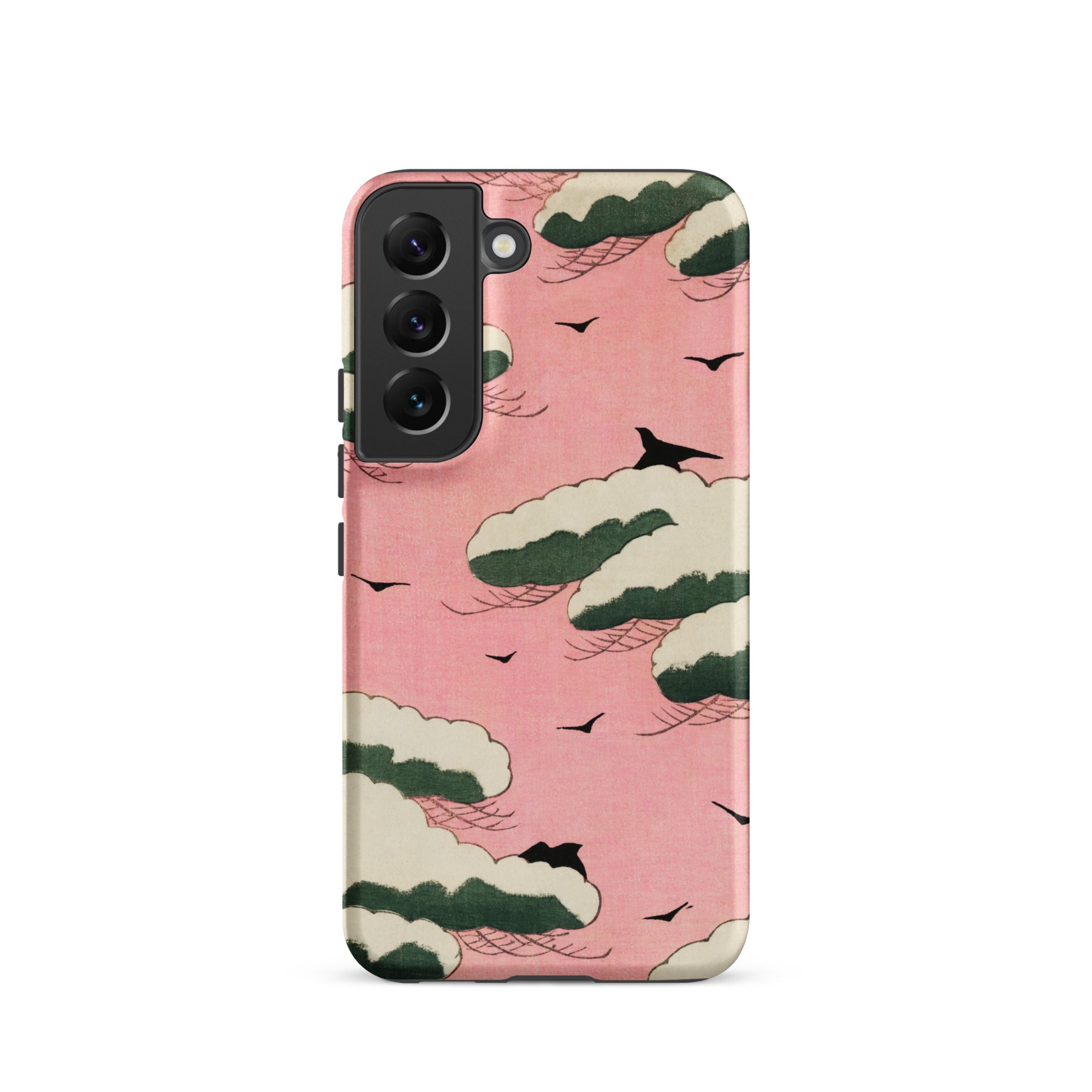 Pink Sky Watanabe Seitei Bijutsu Sekai Art Samsung Case, Galaxy S22 / Matte, Smartphone Pink Case White Green Clouds Black Birds