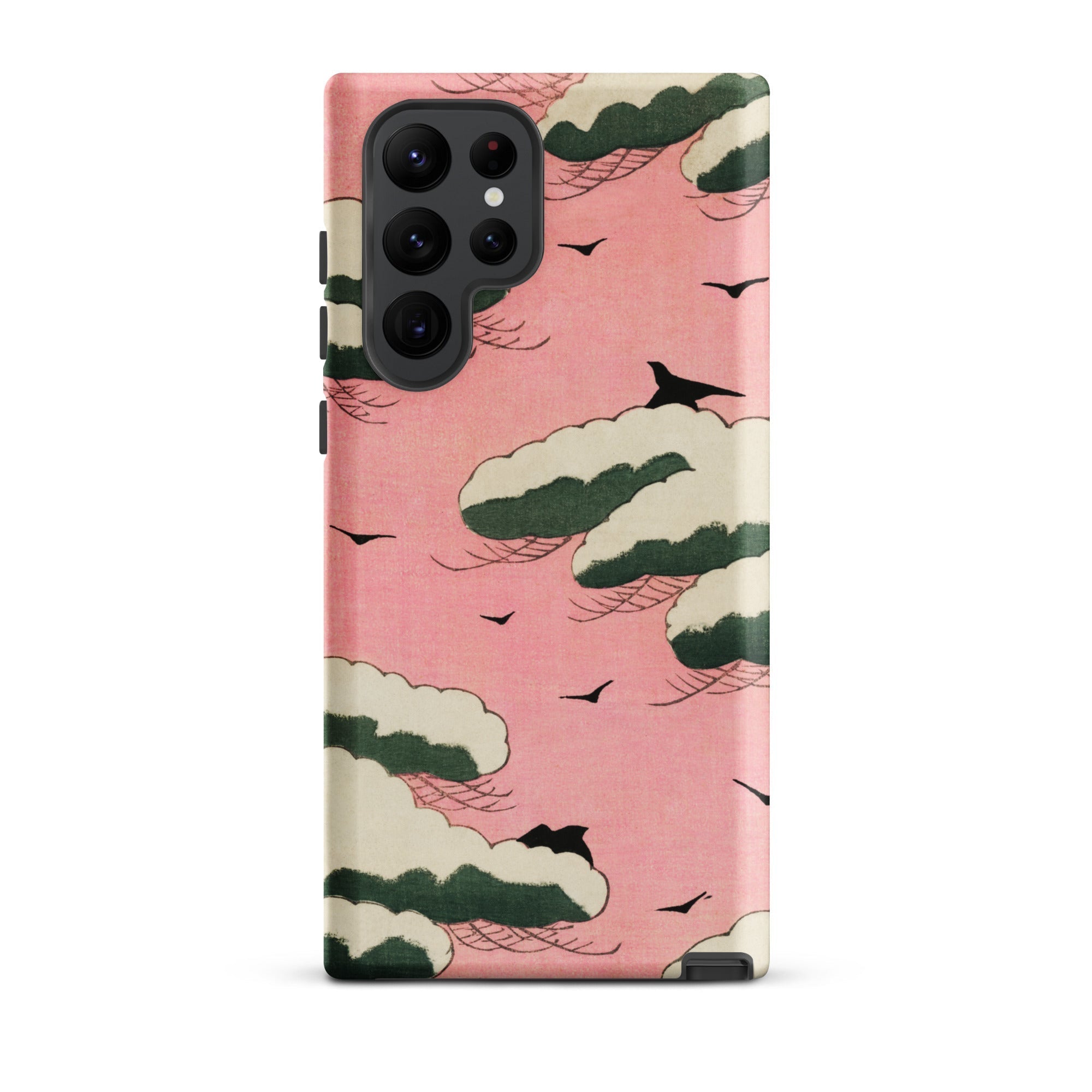 Pink Sky Watanabe Seitei Bijutsu Sekai Art Samsung Case, Galaxy S22 Ultra / Matte, Pink Smartphone Case Pattern White Green Clouds Black