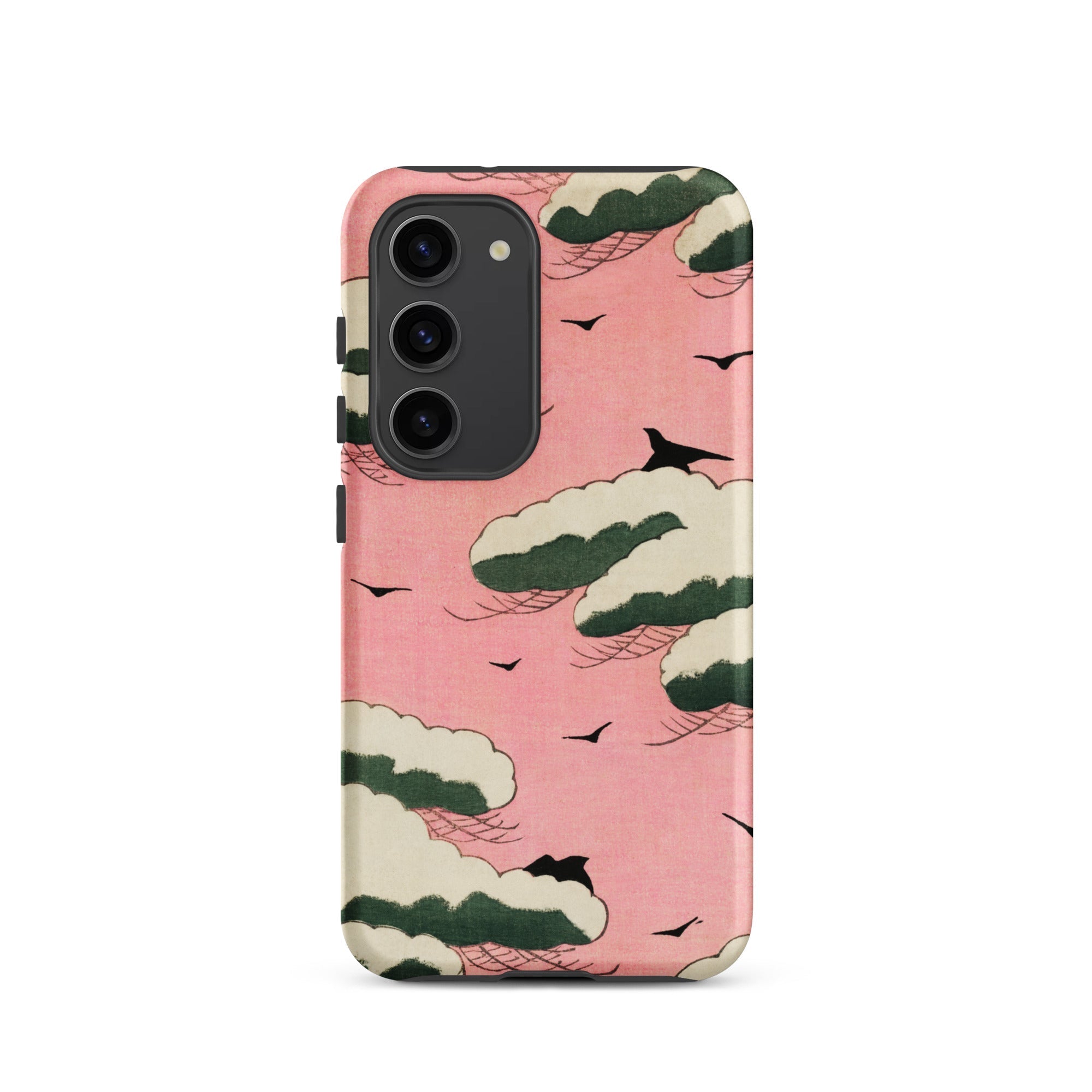 Pink Sky Watanabe Seitei Bijutsu Sekai Art Samsung Case, Galaxy S23 / Matte, Pink Smartphone Case Design White Green Clouds Black