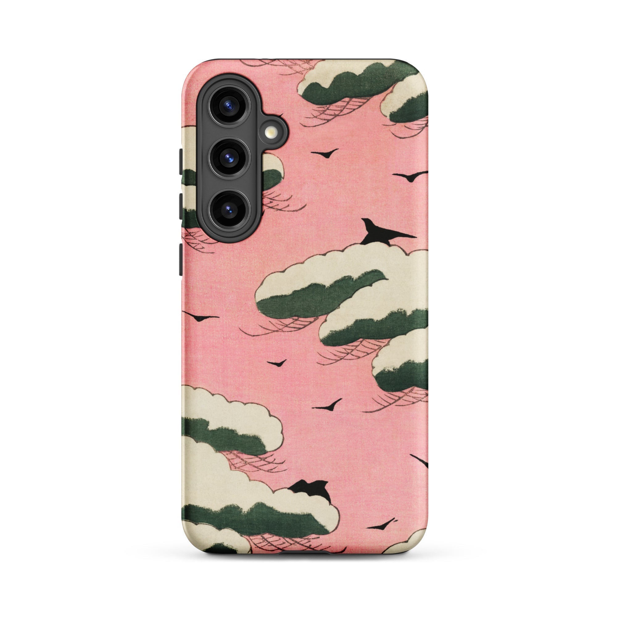 Pink Sky Watanabe Seitei Bijutsu Sekai Art Samsung Case, Galaxy S24 Plus / Matte, Phone Case Pink Sky White Green Clouds Black