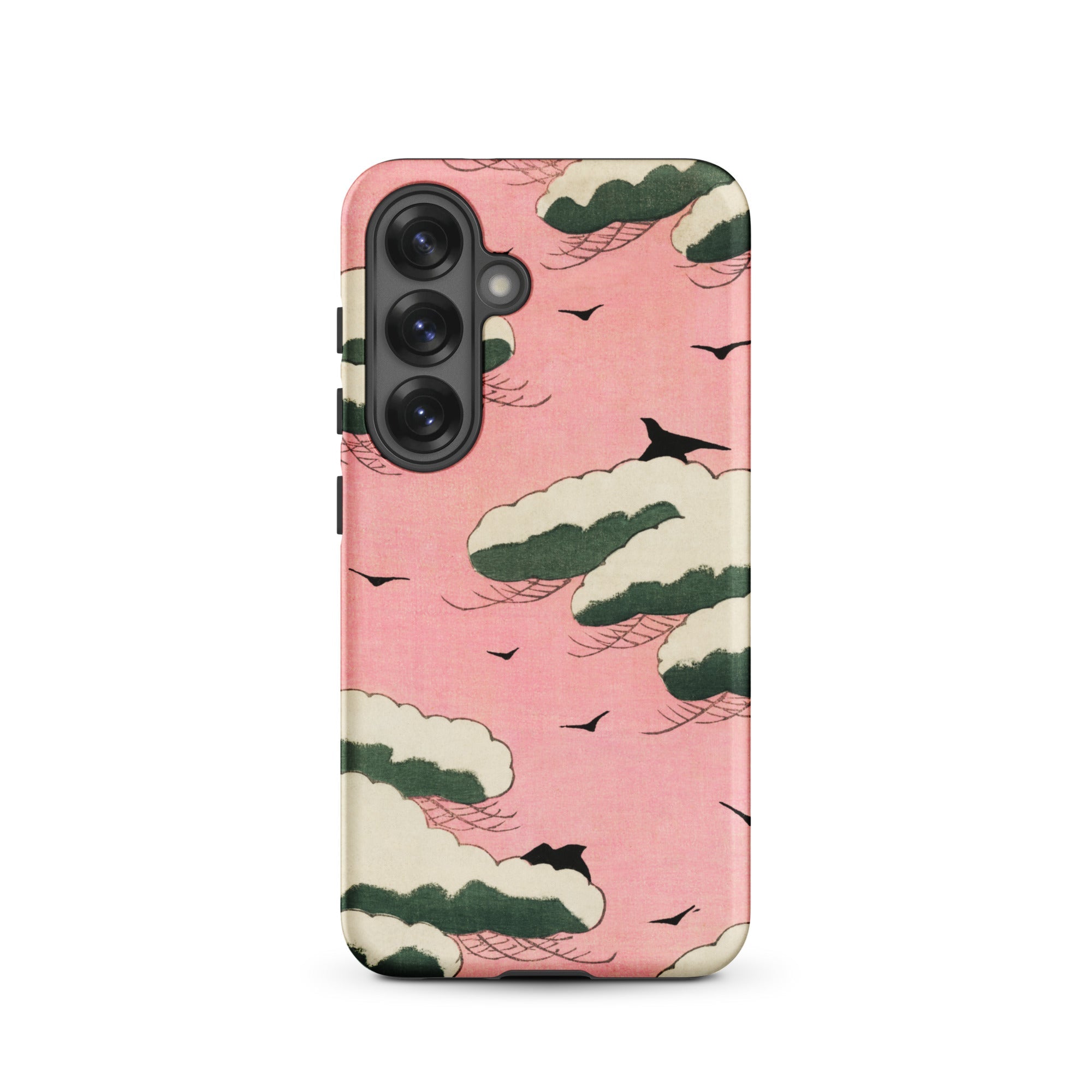 Pink Sky Watanabe Seitei Bijutsu Sekai Art Samsung Case, Galaxy S25 / Matte, Phone Case Pink Sky White Green Clouds Black