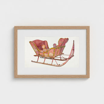 Pink Sleigh - Amos C. Brinton 1930s Decorative Art Print / Canvas Watercolor Illustration Vintage Gold Trim Framed Captivating, Prints