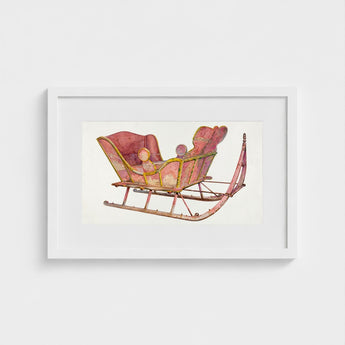 Pink Sleigh - Amos C. Brinton 1930s Decorative Art Print / Canvas Vintage-style Gold Illustration White Frame Captivating, Prints