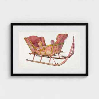 Pink Sleigh - Amos C. Brinton 1930s Decorative Art Print / Canvas Vintage-style Yellow Trim Weathered Metal Runners Captivating, Prints