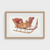 Pink Sleigh - Amos C. Brinton 1930s Decorative Art Print / Canvas Watercolor Painting Vintage Yellow Trim Framed Captivating, Prints