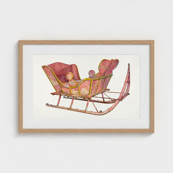 Pink Sleigh - Amos C. Brinton 1930s Decorative Art Print / Canvas Watercolor Painting Vintage Yellow Trim Framed Captivating, Prints