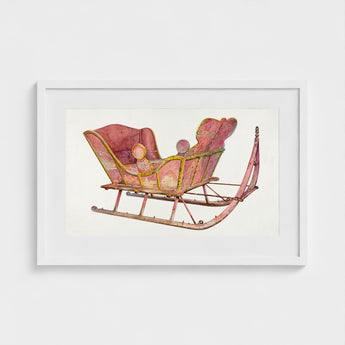 Pink Sleigh - Amos C. Brinton 1930s Decorative Art Print / Canvas Vintage-style Yellow Weathered Painted Finish Depicted Captivating, Prints