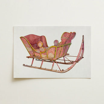 Pink Sleigh - Amos C. Brinton 1930s Decorative Art Print / Canvas Vintage-style Pink Yellow Painted Sleigh Weathered Rustic Finish