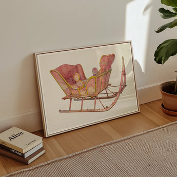 Pink Sleigh - Amos C. Brinton 1930s Decorative Art Print, Framed Watercolor Painting Vintage Pink Sleigh Ornate