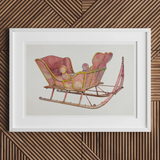 Pink Sleigh - Amos C. Brinton 1930s Decorative Art Print, Vintage Pink Gold Sleigh Ornate Curved Runners