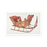 Pink Sleigh - Amos C. Brinton 1930s Decorative Art Print, Vintage Pink Gold Painted Wooden Sleigh Ornate Curved