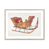 Pink Sleigh - Amos C. Brinton 1930s Decorative Art Print, Vintage Red Wooden Sleigh Ornate Cushioned Seating