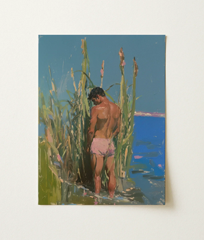 Rectangular Canvas Painting Shirtless Man Light Pink Swim Gay Bay Cruising, Art, Print, Secluded Parks, Torpedo