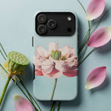 Pink Water Lily - Ogawa Kazumasa Floral Phone Case Light Blue Phone Case Detailed Illustration Pink Lotus Kazumasa Ogawa, Modern Botanical