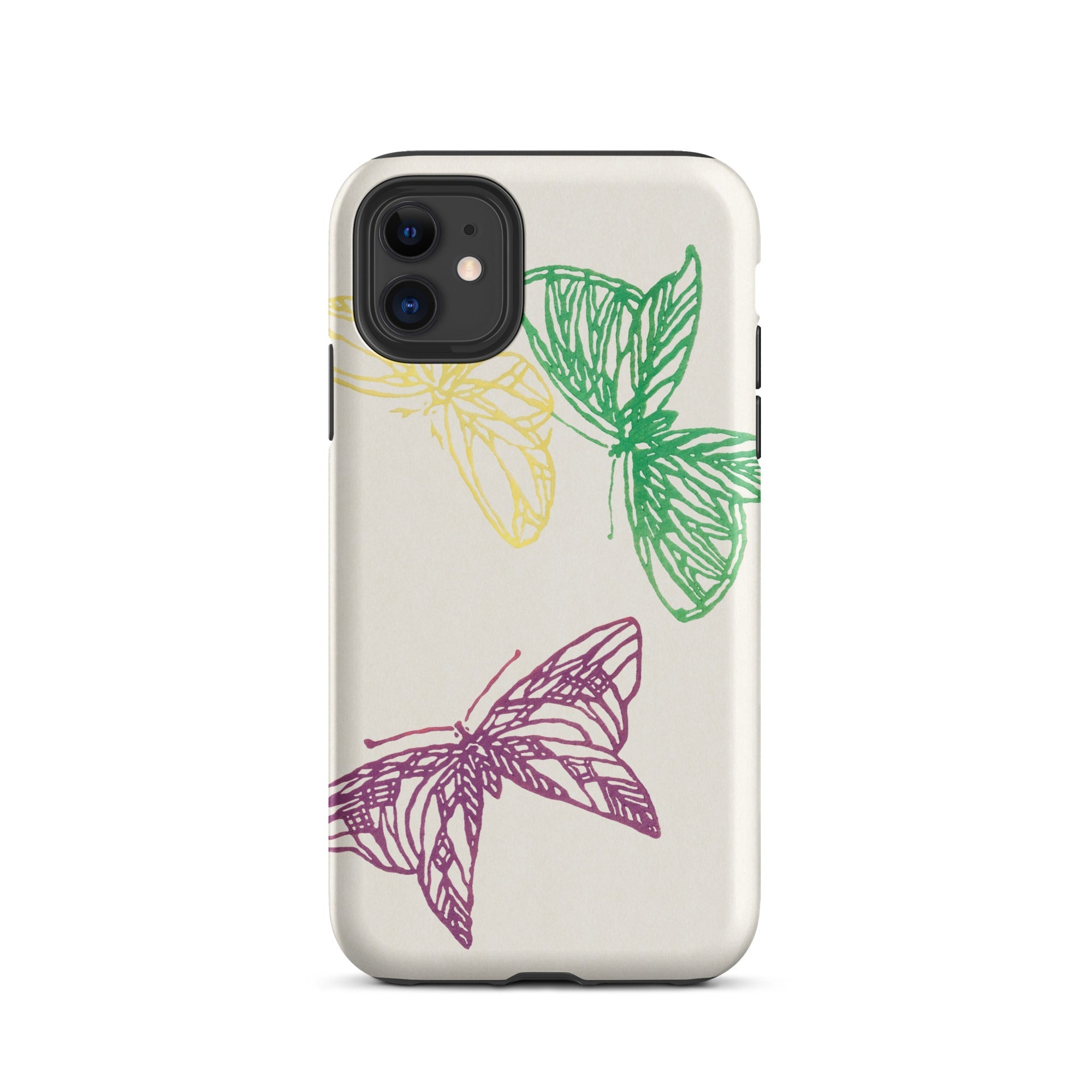 Pink Yellow & Green Butterflies Kamisaka Sekka Iphone Case, 11 / Matte, Butterfly Patterned Phone Case