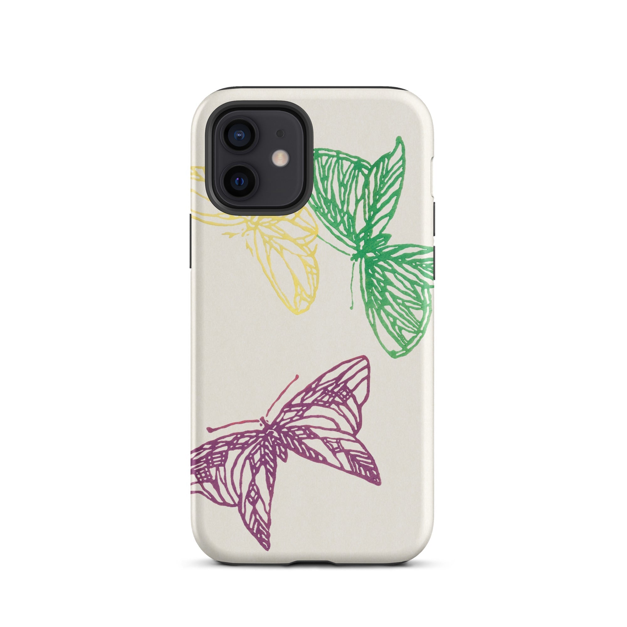 Pink Yellow & Green Butterflies Kamisaka Sekka Iphone Case, 12 / Matte, Butterfly Patterned Phone Case