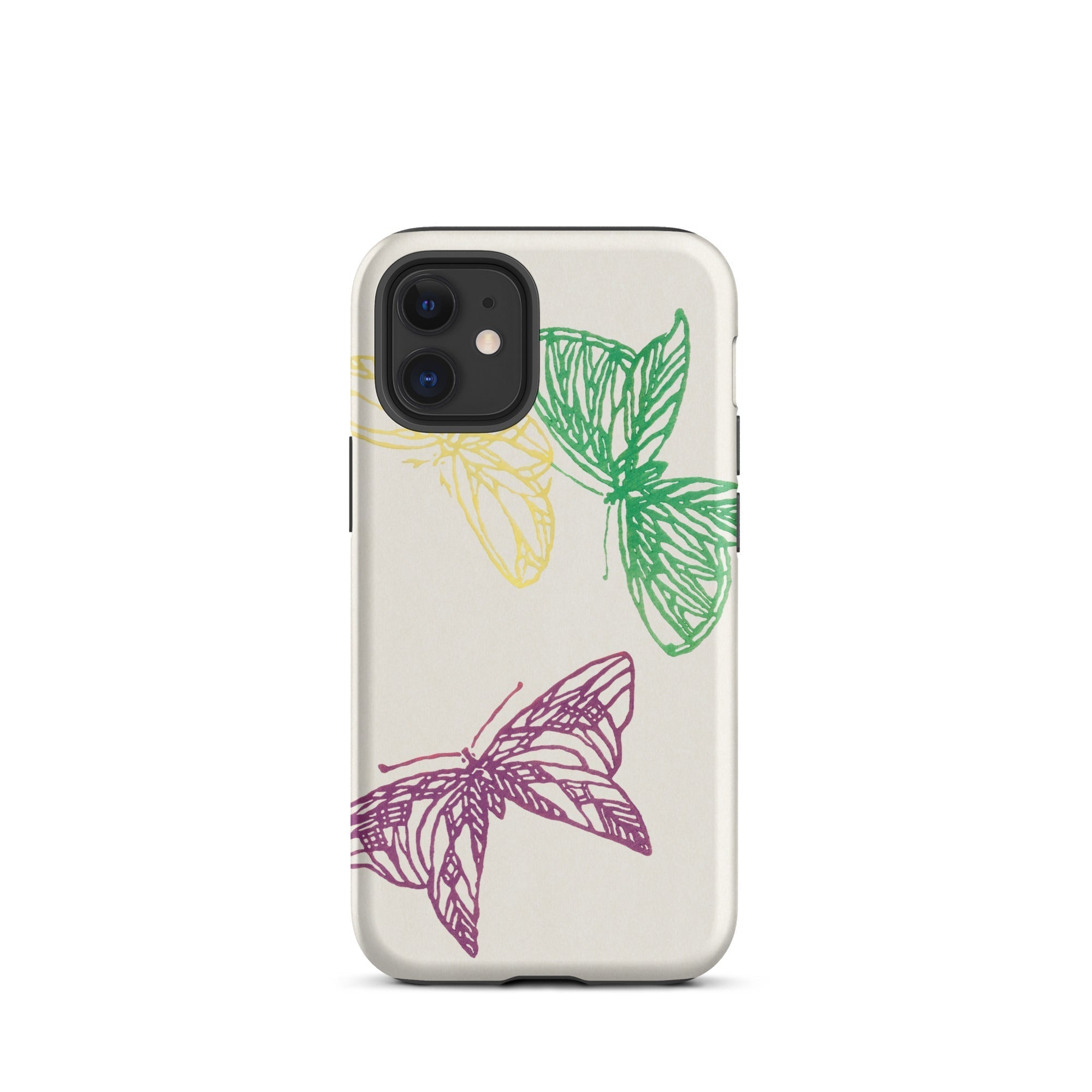 Pink Yellow & Green Butterflies Kamisaka Sekka Iphone Case, 12 Mini / Matte, Butterfly Patterned Phone Case