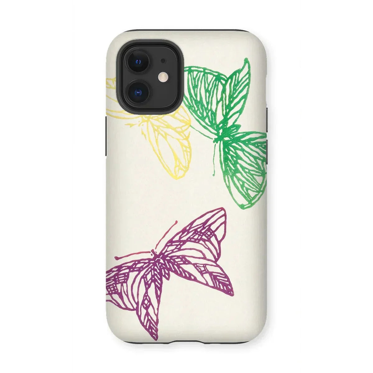 Pink Yellow & Green Butterflies - Kamisaka Sekka Iphone Case, 12 Mini / Matte, Phone Case Decorated Colorful Butterfly Designs Green Yellow