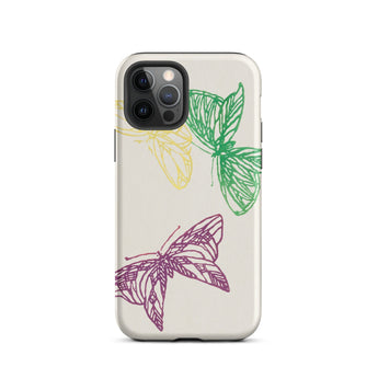 Pink Yellow & Green Butterflies - Kamisaka Sekka Iphone Case, 12 Pro / Matte, Butterfly-patterned Phone Case