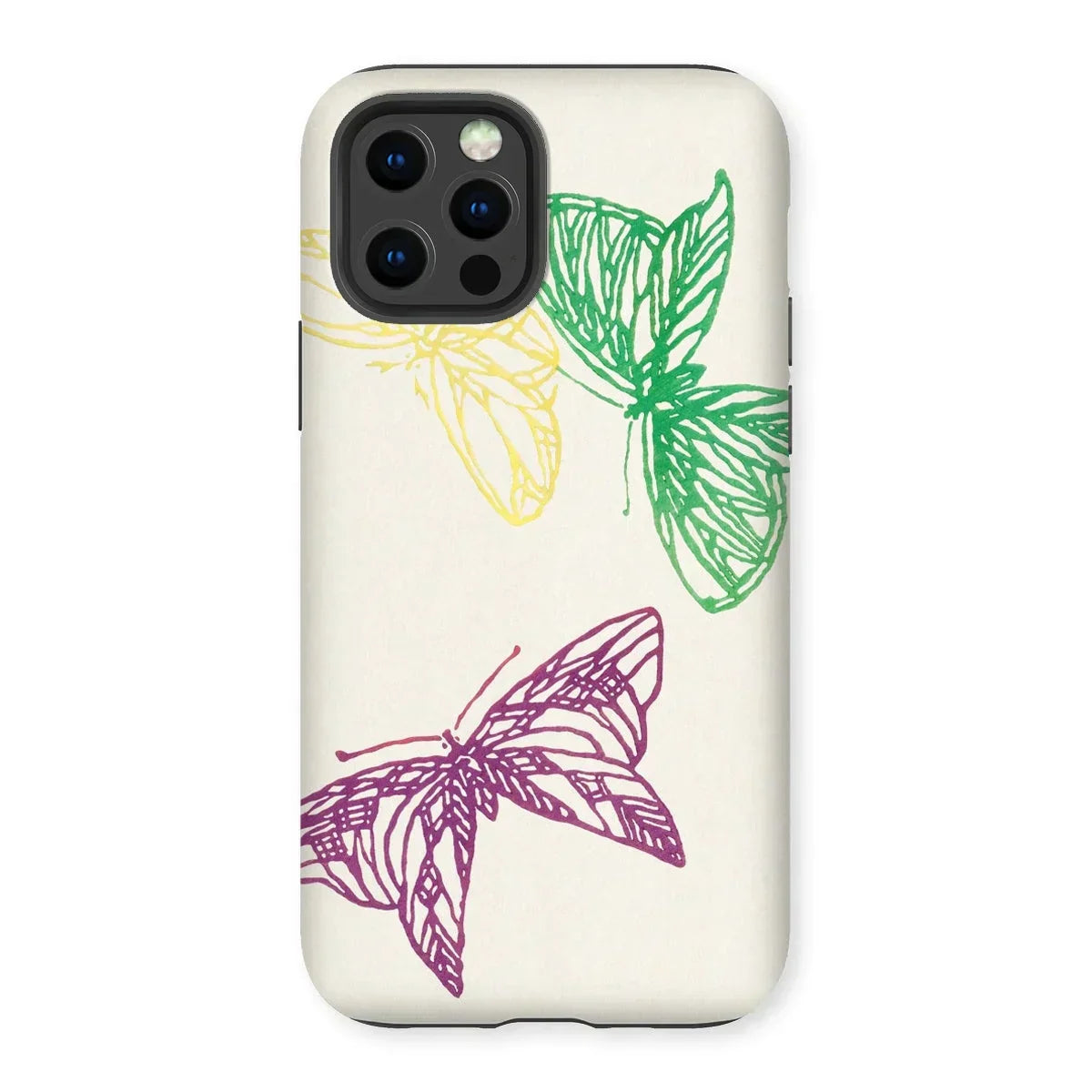 Pink Yellow & Green Butterflies - Kamisaka Sekka Iphone Case, 12 Pro / Matte, Phone Case Decorated Colorful Butterfly Designs Green Yellow