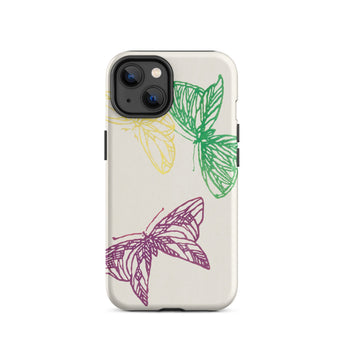 Pink Yellow & Green Butterflies - Kamisaka Sekka Iphone Case, 14 / Matte, Butterfly-patterned Phone Case