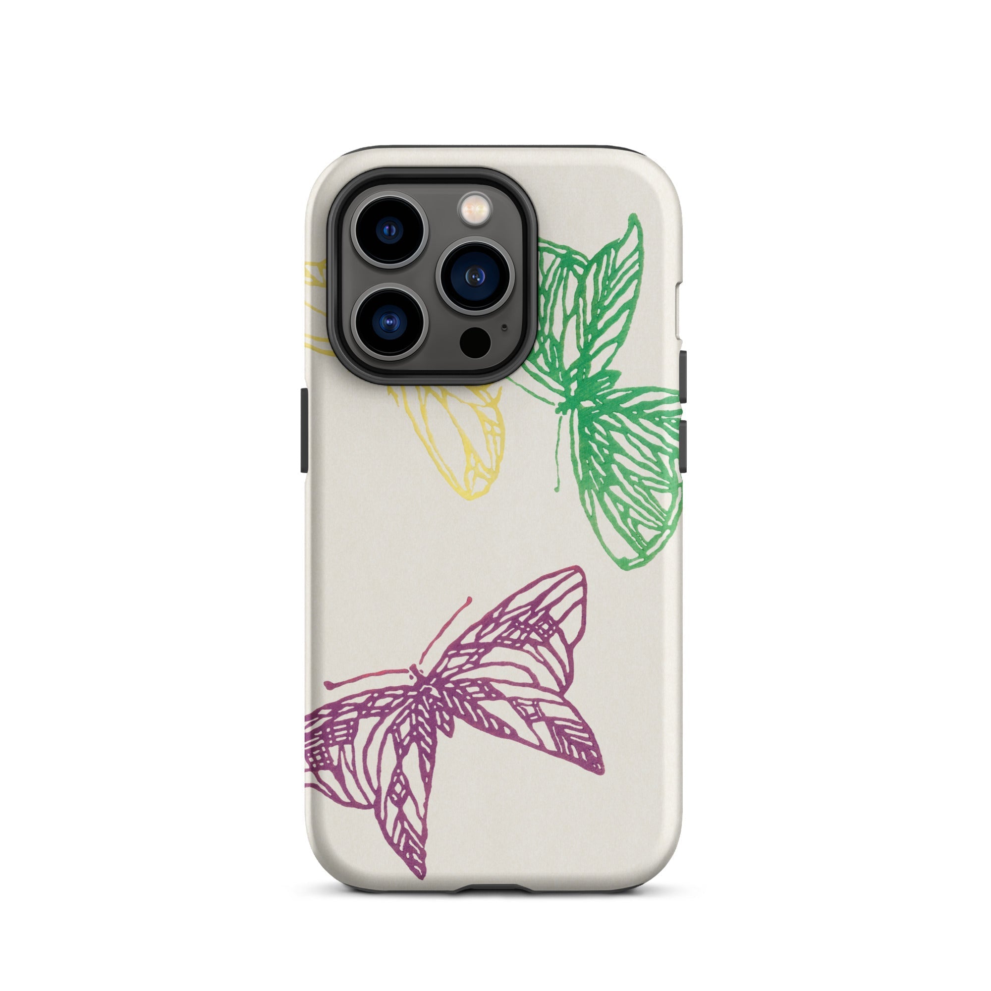 Pink Yellow & Green Butterflies Kamisaka Sekka Iphone Case, 14 Pro / Matte, Butterfly Themed Phone Case